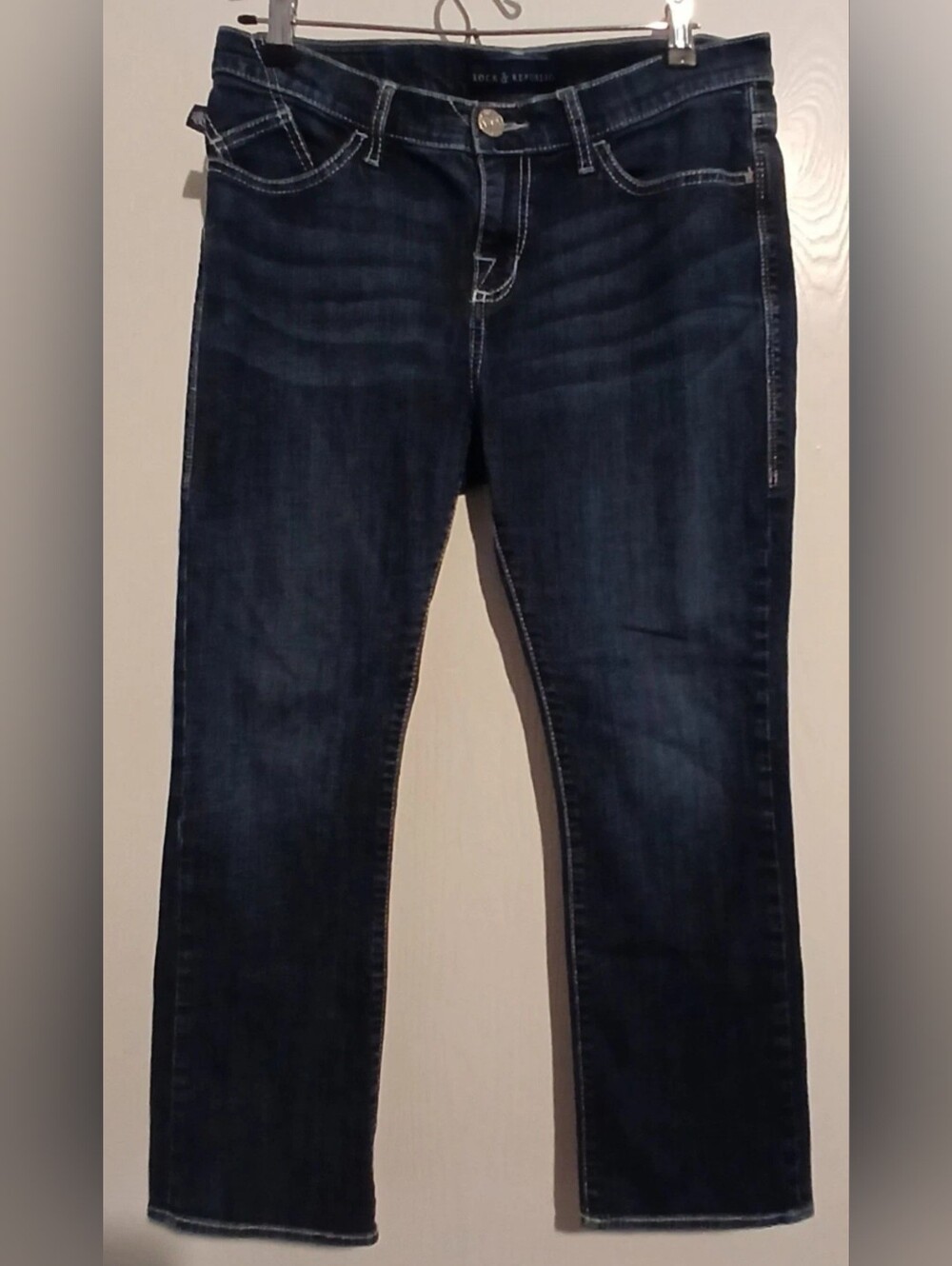 Rock & Republic Kendall Flap Pocket Crop Straight Jeans Womens Size 12 Dark Wash